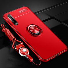 Funda Silicona Carcasa Ultrafina Goma con Magnetico Anillo de dedo Soporte para Huawei Enjoy 10S Rojo