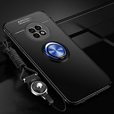 Funda Silicona Carcasa Ultrafina Goma con Magnetico Anillo de dedo Soporte para Huawei Enjoy 20 Plus 5G Azul y Negro