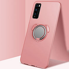 Funda Silicona Carcasa Ultrafina Goma con Magnetico Anillo de dedo Soporte para Huawei Enjoy 20 Pro 5G Oro Rosa