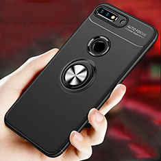 Funda Silicona Carcasa Ultrafina Goma con Magnetico Anillo de dedo Soporte para Huawei Enjoy 8 Plus Negro