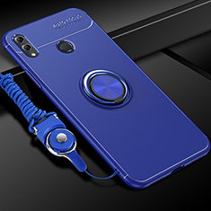 Funda Silicona Carcasa Ultrafina Goma con Magnetico Anillo de dedo Soporte para Huawei Honor 10 Lite Azul