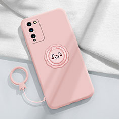 Funda Silicona Carcasa Ultrafina Goma con Magnetico Anillo de dedo Soporte para Huawei Honor 30 Lite 5G Rosa