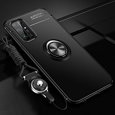 Funda Silicona Carcasa Ultrafina Goma con Magnetico Anillo de dedo Soporte para Huawei Honor 30 Negro