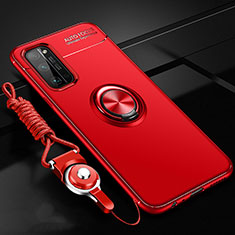 Funda Silicona Carcasa Ultrafina Goma con Magnetico Anillo de dedo Soporte para Huawei Honor 30 Pro+ Plus Rojo