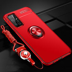 Funda Silicona Carcasa Ultrafina Goma con Magnetico Anillo de dedo Soporte para Huawei Honor 30 Rojo