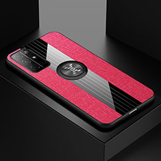 Funda Silicona Carcasa Ultrafina Goma con Magnetico Anillo de dedo Soporte para Huawei Honor 30S Rosa Roja