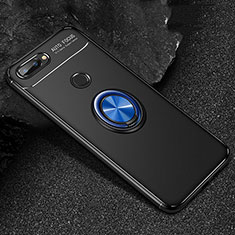 Funda Silicona Carcasa Ultrafina Goma con Magnetico Anillo de dedo Soporte para Huawei Honor 9 Lite Azul y Negro