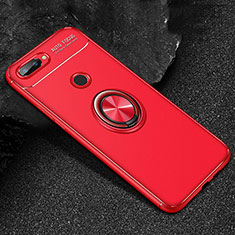 Funda Silicona Carcasa Ultrafina Goma con Magnetico Anillo de dedo Soporte para Huawei Honor 9 Lite Rojo