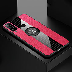 Funda Silicona Carcasa Ultrafina Goma con Magnetico Anillo de dedo Soporte para Huawei Honor Play4T Rosa Roja