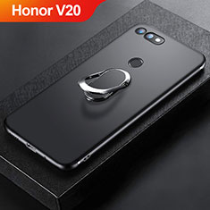 Funda Silicona Carcasa Ultrafina Goma con Magnetico Anillo de dedo Soporte para Huawei Honor V20 Negro