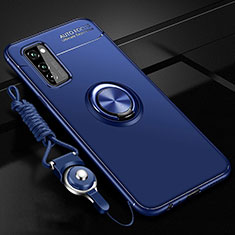 Funda Silicona Carcasa Ultrafina Goma con Magnetico Anillo de dedo Soporte para Huawei Honor V30 Pro 5G Azul