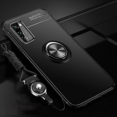 Funda Silicona Carcasa Ultrafina Goma con Magnetico Anillo de dedo Soporte para Huawei Honor V30 Pro 5G Negro