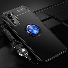 Funda Silicona Carcasa Ultrafina Goma con Magnetico Anillo de dedo Soporte para Huawei Honor View 30 Pro 5G Azul y Negro