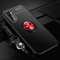 Funda Silicona Carcasa Ultrafina Goma con Magnetico Anillo de dedo Soporte para Huawei Honor View 30 Pro 5G Rojo y Negro