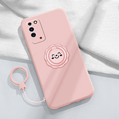 Funda Silicona Carcasa Ultrafina Goma con Magnetico Anillo de dedo Soporte para Huawei Honor X10 5G Rosa