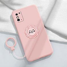 Funda Silicona Carcasa Ultrafina Goma con Magnetico Anillo de dedo Soporte para Huawei Honor X10 Max 5G Rosa