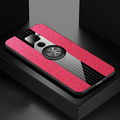 Funda Silicona Carcasa Ultrafina Goma con Magnetico Anillo de dedo Soporte para Huawei Mate 30 Lite Rosa Roja