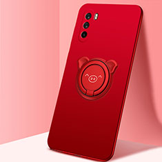 Funda Silicona Carcasa Ultrafina Goma con Magnetico Anillo de dedo Soporte para Huawei Mate 40 Lite 5G Rojo
