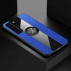 Funda Silicona Carcasa Ultrafina Goma con Magnetico Anillo de dedo Soporte para Huawei Nova 7 SE 5G Azul