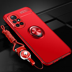 Funda Silicona Carcasa Ultrafina Goma con Magnetico Anillo de dedo Soporte para Huawei Nova 8 5G Rojo