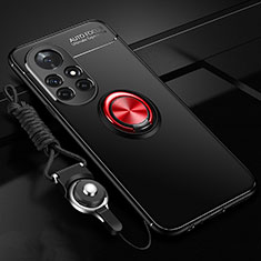 Funda Silicona Carcasa Ultrafina Goma con Magnetico Anillo de dedo Soporte para Huawei Nova 8 Pro 5G Rojo y Negro