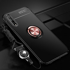 Funda Silicona Carcasa Ultrafina Goma con Magnetico Anillo de dedo Soporte para Huawei P smart S Oro y Negro