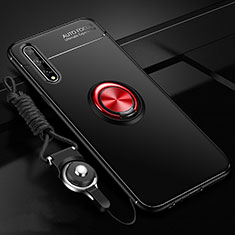 Funda Silicona Carcasa Ultrafina Goma con Magnetico Anillo de dedo Soporte para Huawei P smart S Rojo y Negro