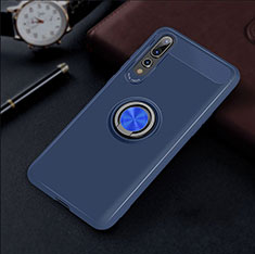 Funda Silicona Carcasa Ultrafina Goma con Magnetico Anillo de dedo Soporte para Huawei P20 Pro Azul