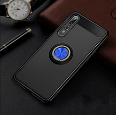 Funda Silicona Carcasa Ultrafina Goma con Magnetico Anillo de dedo Soporte para Huawei P20 Pro Azul y Negro