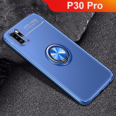 Funda Silicona Carcasa Ultrafina Goma con Magnetico Anillo de dedo Soporte para Huawei P30 Pro New Edition Azul