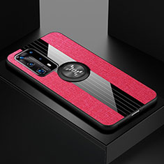 Funda Silicona Carcasa Ultrafina Goma con Magnetico Anillo de dedo Soporte para Huawei P40 Pro+ Plus Rosa Roja