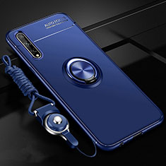 Funda Silicona Carcasa Ultrafina Goma con Magnetico Anillo de dedo Soporte para Huawei Y8p Azul