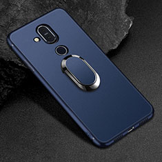 Funda Silicona Carcasa Ultrafina Goma con Magnetico Anillo de dedo Soporte para Nokia 7.1 Plus Azul