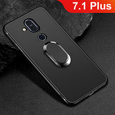 Funda Silicona Carcasa Ultrafina Goma con Magnetico Anillo de dedo Soporte para Nokia 7.1 Plus Negro