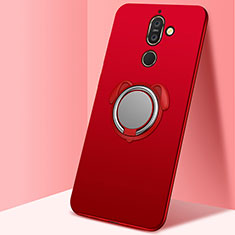 Funda Silicona Carcasa Ultrafina Goma con Magnetico Anillo de dedo Soporte para Nokia 7 Plus Rojo