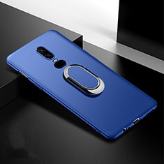 Funda Silicona Carcasa Ultrafina Goma con Magnetico Anillo de dedo Soporte para OnePlus 6T Azul