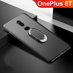 Funda Silicona Carcasa Ultrafina Goma con Magnetico Anillo de dedo Soporte para OnePlus 6T Negro