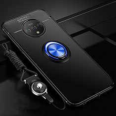 Funda Silicona Carcasa Ultrafina Goma con Magnetico Anillo de dedo Soporte para OnePlus 7T Azul y Negro