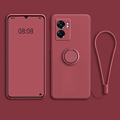 Funda Silicona Carcasa Ultrafina Goma con Magnetico Anillo de dedo Soporte para Oppo A57 5G Rojo