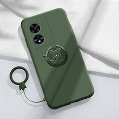 Funda Silicona Carcasa Ultrafina Goma con Magnetico Anillo de dedo Soporte para Oppo A58x 5G Verde Noche
