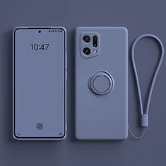 Funda Silicona Carcasa Ultrafina Goma con Magnetico Anillo de dedo Soporte para Oppo Find X5 5G Gris Lavanda