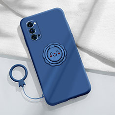 Funda Silicona Carcasa Ultrafina Goma con Magnetico Anillo de dedo Soporte para Oppo Reno4 5G Azul