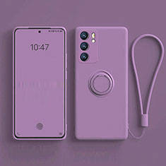 Funda Silicona Carcasa Ultrafina Goma con Magnetico Anillo de dedo Soporte para Oppo Reno6 Pro 5G India Morado