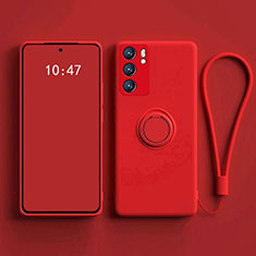 Funda Silicona Carcasa Ultrafina Goma con Magnetico Anillo de dedo Soporte para Oppo Reno6 Pro 5G India Rojo