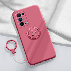 Funda Silicona Carcasa Ultrafina Goma con Magnetico Anillo de dedo Soporte para Oppo Reno6 Pro 5G Rojo