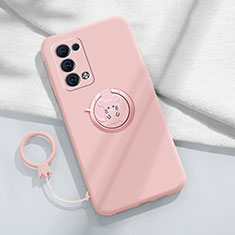 Funda Silicona Carcasa Ultrafina Goma con Magnetico Anillo de dedo Soporte para Oppo Reno6 Pro 5G Rosa