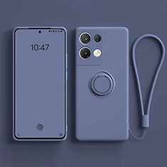 Funda Silicona Carcasa Ultrafina Goma con Magnetico Anillo de dedo Soporte para Oppo Reno8 Pro+ Plus 5G Gris Lavanda