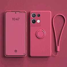 Funda Silicona Carcasa Ultrafina Goma con Magnetico Anillo de dedo Soporte para Oppo Reno9 Pro+ Plus 5G Rosa Roja