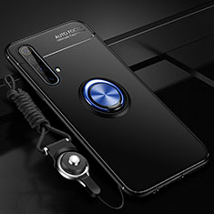 Funda Silicona Carcasa Ultrafina Goma con Magnetico Anillo de dedo Soporte para Realme X50 5G Azul y Negro