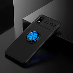 Funda Silicona Carcasa Ultrafina Goma con Magnetico Anillo de dedo Soporte para Samsung Galaxy A01 Core Azul y Negro